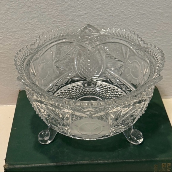Vintage Rose Detail Cut Crystal Footed Bon Bon Lidded Dish - Picture 5 of 10